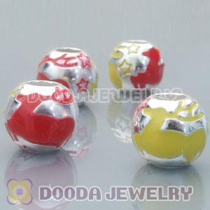 Solid Sterling Silver European Style Beads enamel red and yellow deer