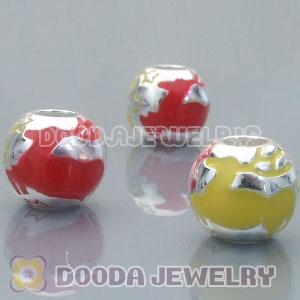Solid Sterling Silver European Style Beads enamel red and yellow deer