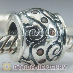 925 Solid Silver European Style Beads with Coffee Stone