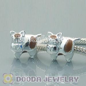 925 Solid Silver European Style Beads Enamel milch cow