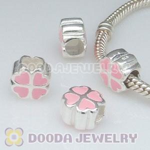925 Sterling Silver European Style Beads Enamel Green four-leaf clover