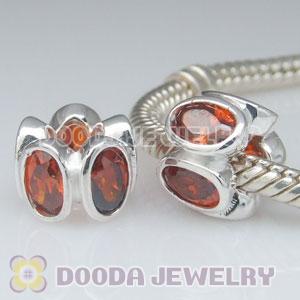 S925 Sterling Silver European Style Beads with Orange Stone