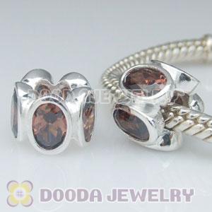 S925 Sterling Silver European Style Beads with Coffee Stone
