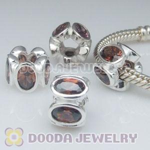 S925 Sterling Silver European Style Beads with Coffee Stone