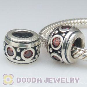 S925 Sterling Silver European Style Beads with Red Stone