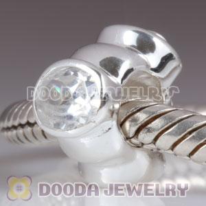 Solid Sterling Silver European Style Beads with White Stone