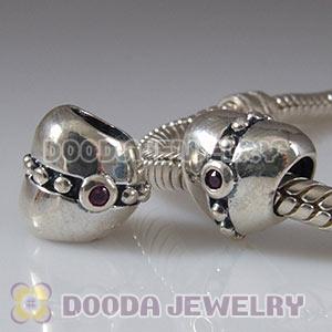 Solid Sterling Silver European Style Heart Beads with Stone