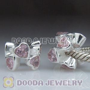 925 Sterling Silver European Style Beads with Pink Heart Stone