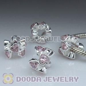 925 Sterling Silver European Style Beads with Pink Heart Stone