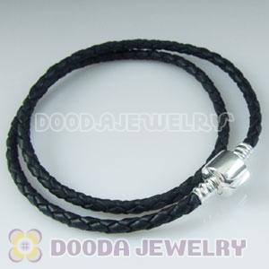 38cm European Style Double Black Leather Bracelet