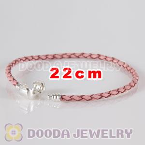 22cm European Style Single Pink Leather Bracelet