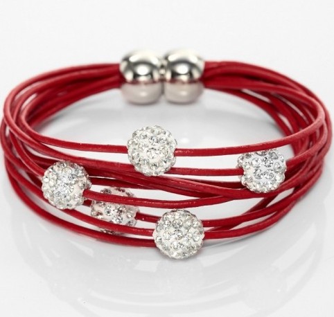 red Leather Crystal Bracelets 
