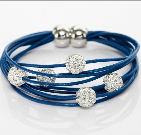 wholesale Leather Crystal Bracelets blue